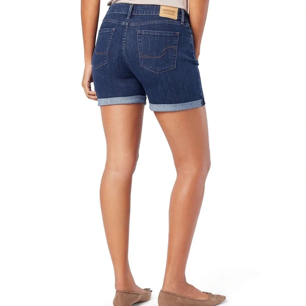 Levi Strauss & Co Signature Dark Wash Mid Rise Shorts Classic Cuffs Stretch Sz 2 - Picture 11 of 14